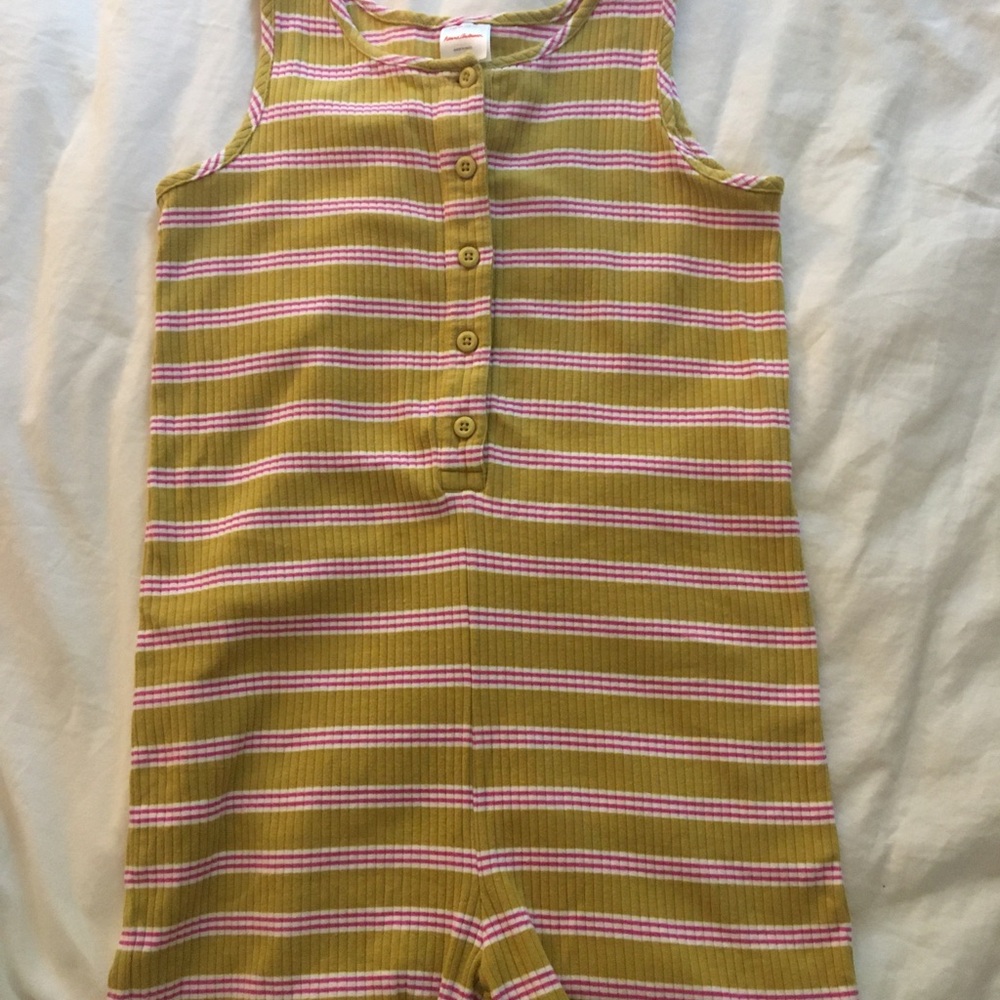 Striped Ribbed Tank Romper in Lime Green and Pink